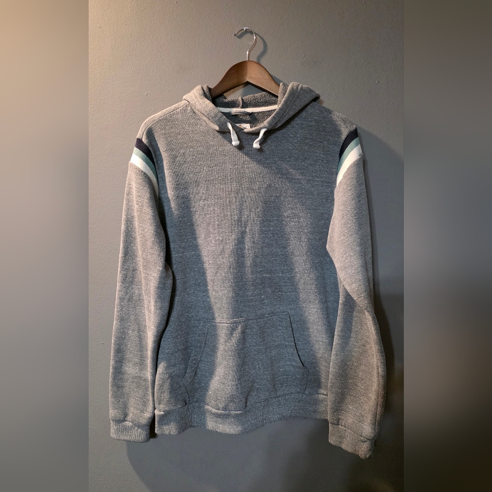 Marine Layer Banks Heathered Grey/Blue Stripes Hoodie Mens L